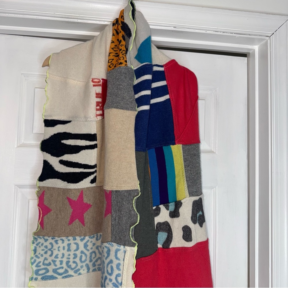 Brodie Fine Cashmere Multicolor Abstract Patchwork Wide Scarf - Picture 2 of 5